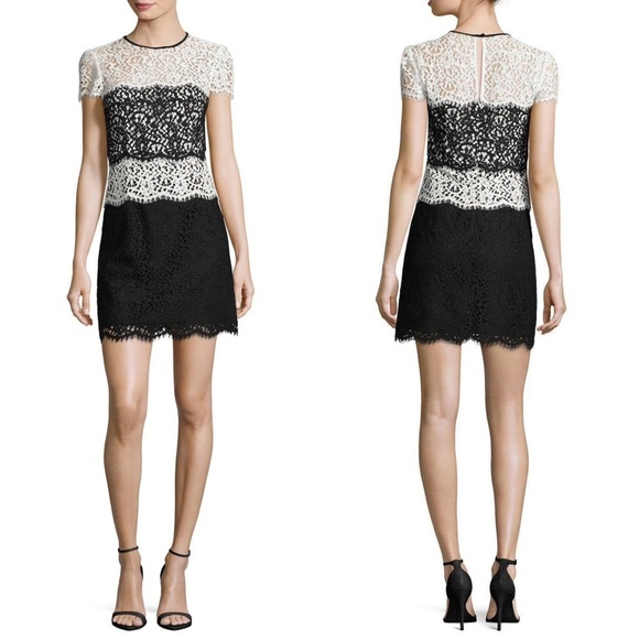MILLY • Gabrielle Dress color block lace two tone sheath black white cocktail - Picture 14 of 14
